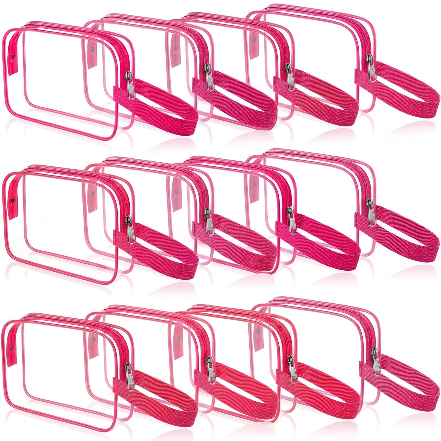 Silkfly 24 Pack Rose Pink Clear Toiletry Bag PVC Travel Cosmetic Bag with Handle Strap Makeup Pouch with Zipper for Women Summer Vacation Salon Teacher Gift