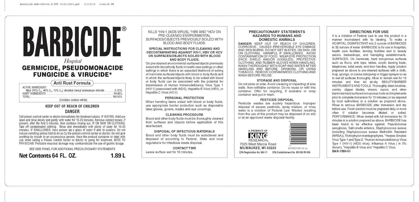 Barbicide Disinfectant Concentrate - Hospital-Grade Germicide for Salons | 16 Fl Oz Pint, Anti-Rust Solution for Tools
