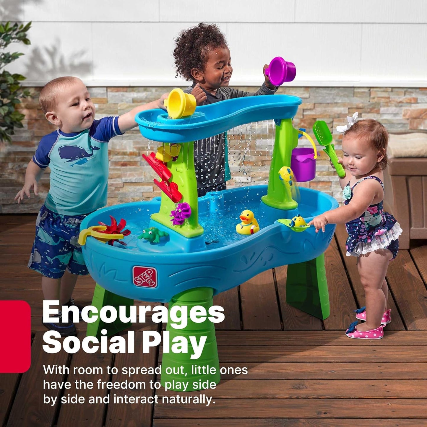 Step2 Rain Showers Splash Pond Water Table | Kids Sensory Playset with 13 Accessories for Outdoor Fun, Blue & Green, Ages 1.5+