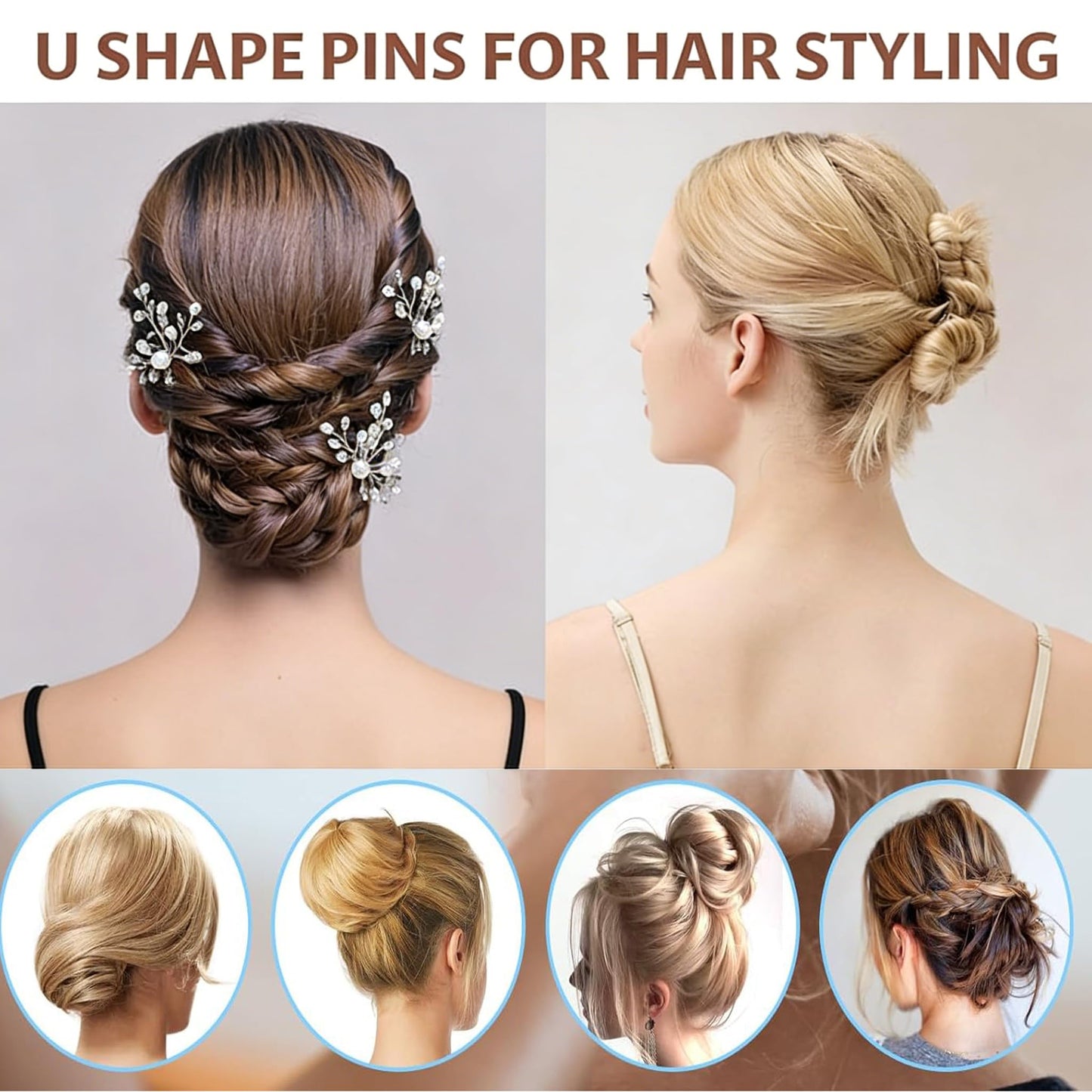 DEFENSUN 150 Pcs Blonde U-Shaped Thick Hair Pins, 2.75 Inch Gold Bun Pins for Women, Non-Slip Hairpins for Thick Curly Wig & Ballet Updos