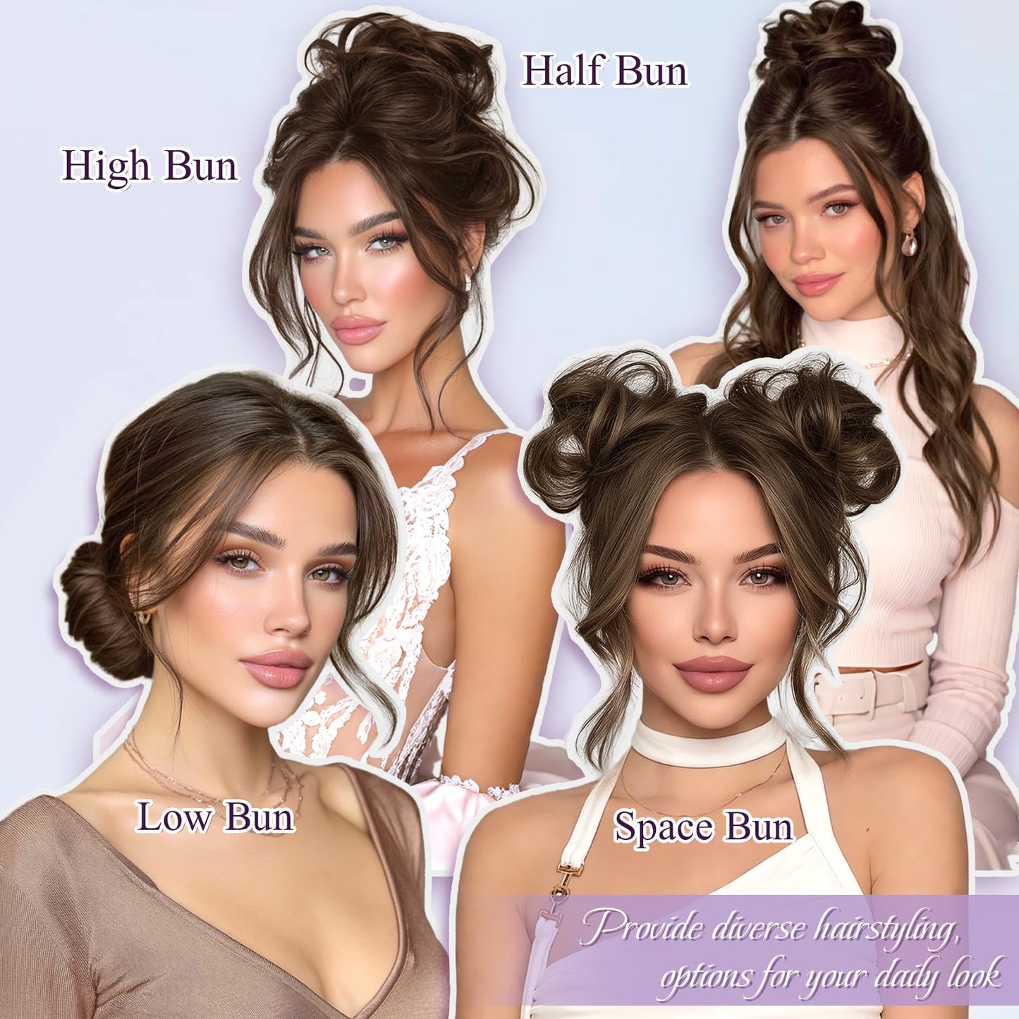 RUWISS Small Messy Bun Hair Piece Human Hair, One Hairpiece Two Styles Mini Natural Looking Scrunchies Updo for Daily, Hair Buns for Thin & Fine Hair Women Ponytail Extension (Brown)