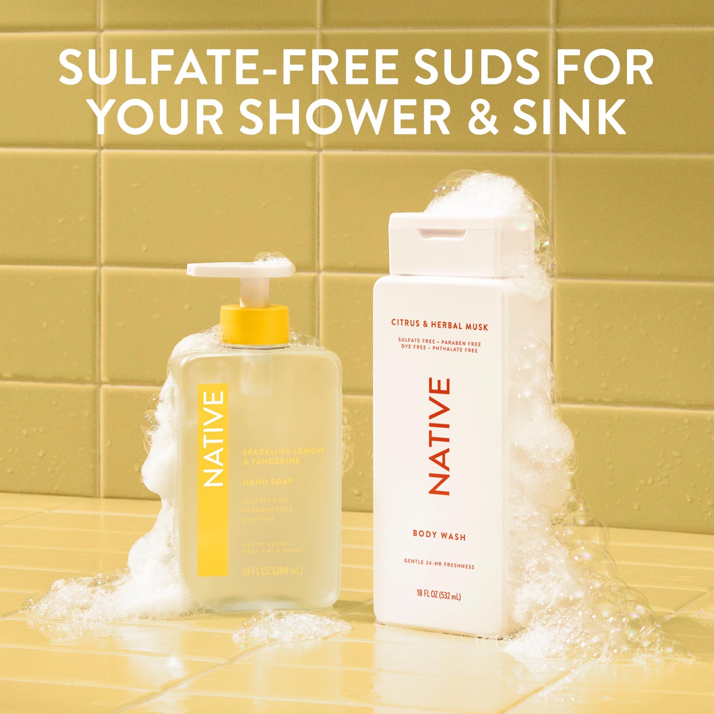 Native Liquid Hand Soap, Sparkling Lemon & Tangerine Scent, Non-Drying Formula for Soft, Smooth Hands, Made with Plant-Based Cleansers, Sulfate & Paraben Free, 13 oz Bottle