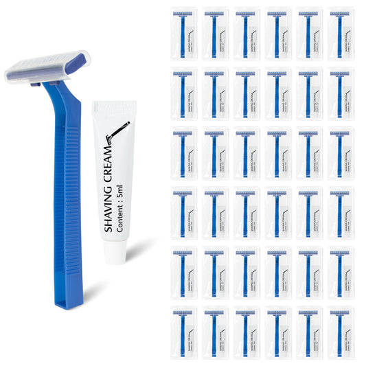 Lomgwumy Disposable Razors Bulk, Razors Individually Wrapped Bulk With Shaving Cream, For Hotels, Shelters, Homeless, Nursing Homes, Charities, Churches, Blue (30-PACK)
