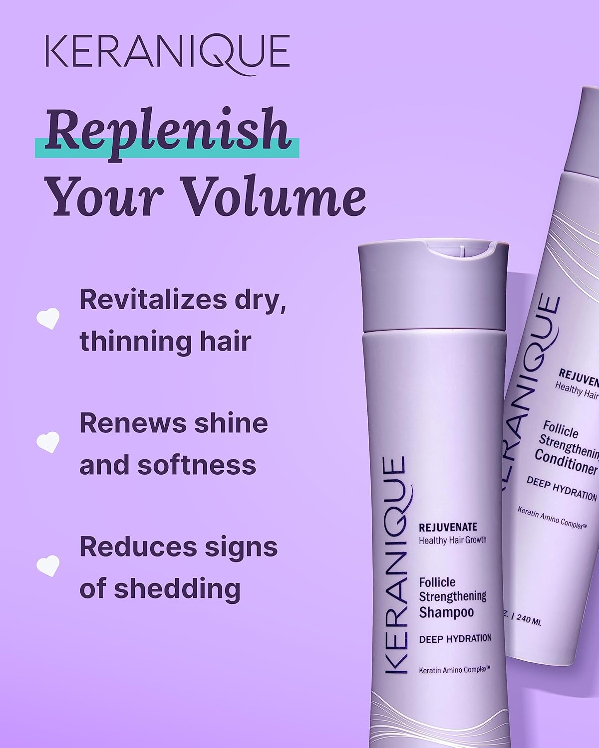 Keranique Deep Hydration Shampoo & Conditioner Set | Moisturizing & Strengthening for Dry, Thinning Hair - Sulfate & Paraben Free