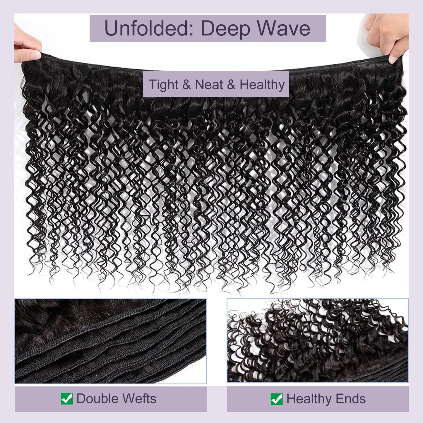 Deep Wave Human Hair Bundles, 13A Curly Bundles Human Hair, Wet and Wavy 100% Brazilian Virgin Quick Weave Deep Wave Bundle for Women (Bundles Natural Black)