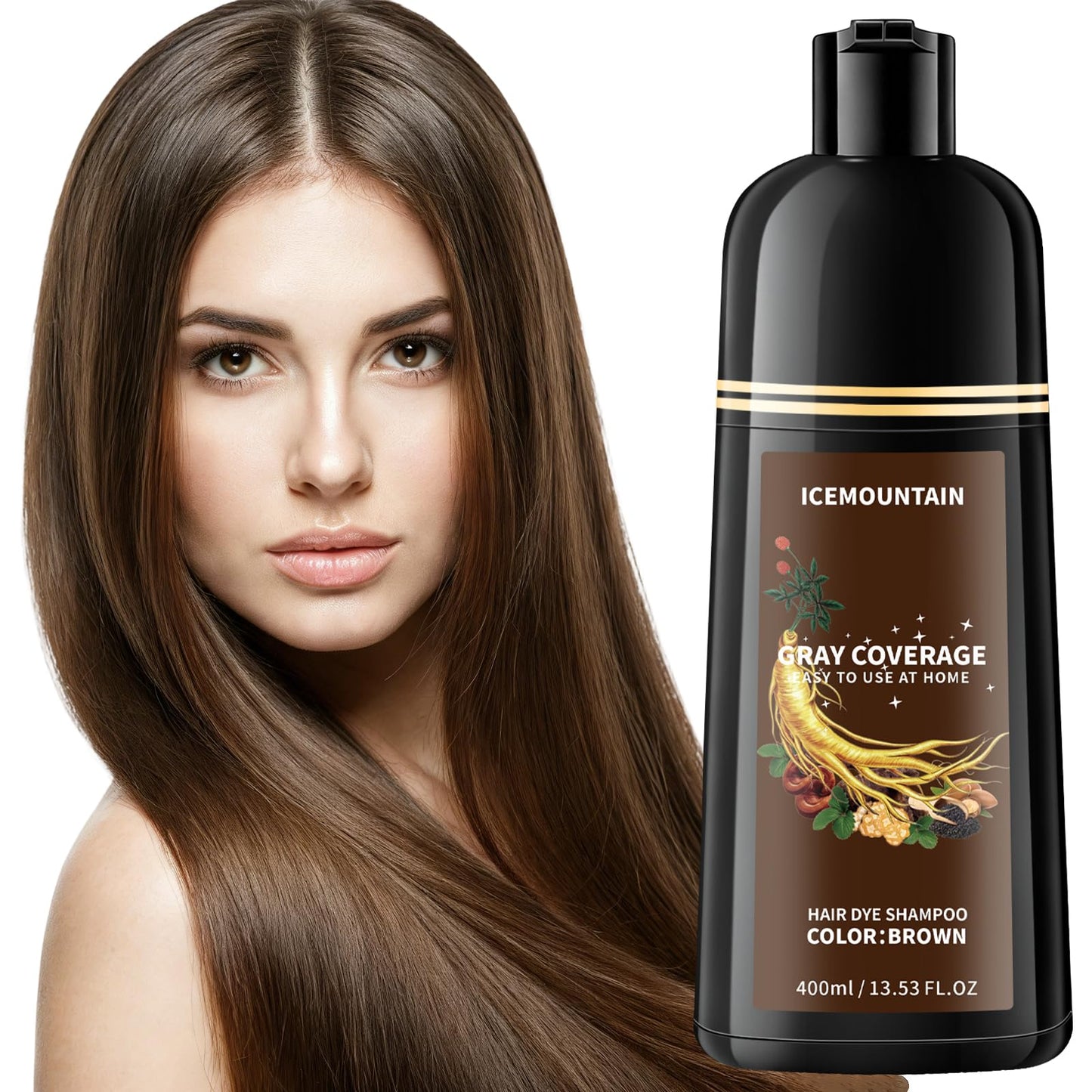 Brown Hair Dye Shampoo 3 in 1, 100% Instant Gray Hair Coverage Long-lasting Natural Herbal Ingredients Hair Color Shampoo for Women Men