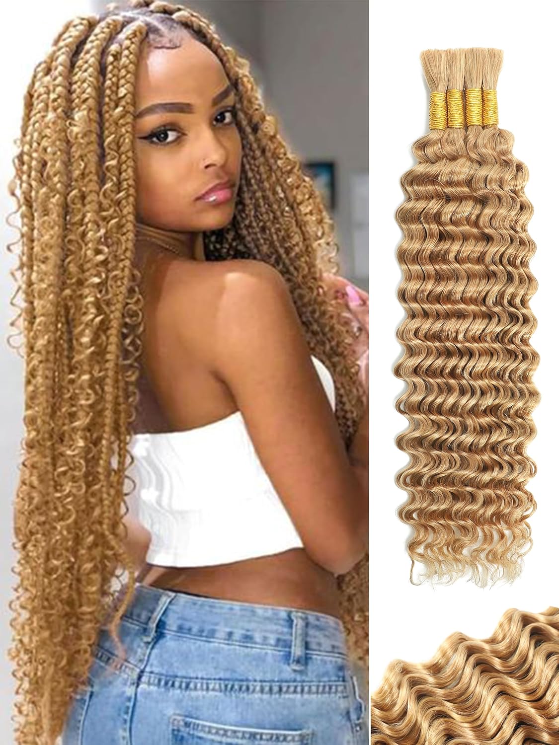 Human Braiding Hair - 18 Inch Deep Wave Bulk Extensions | 4 Bundles, No Weft, 10A Quality