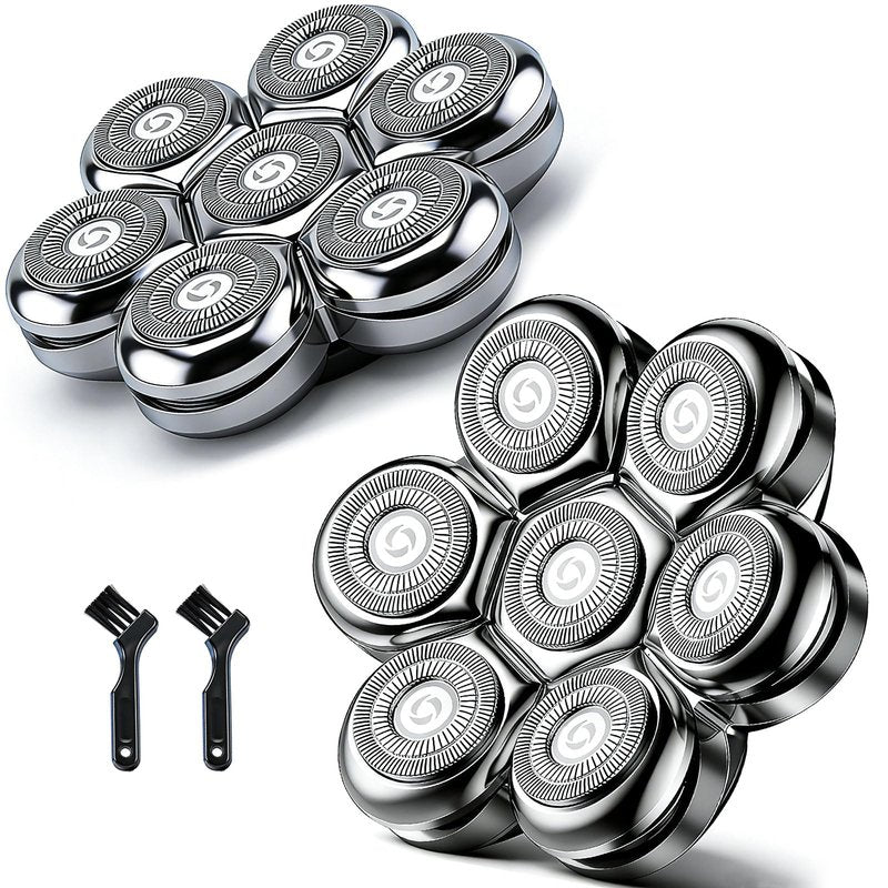 7 Blade Floating Replacement Shaving Head, Washable Shaver Blade Heads Compatible with Free*bird, Universal Replacement for Head Shaver, Wet & Dry for Rotary Shavers with 2 Cleaning Brushes (2 Pcs)