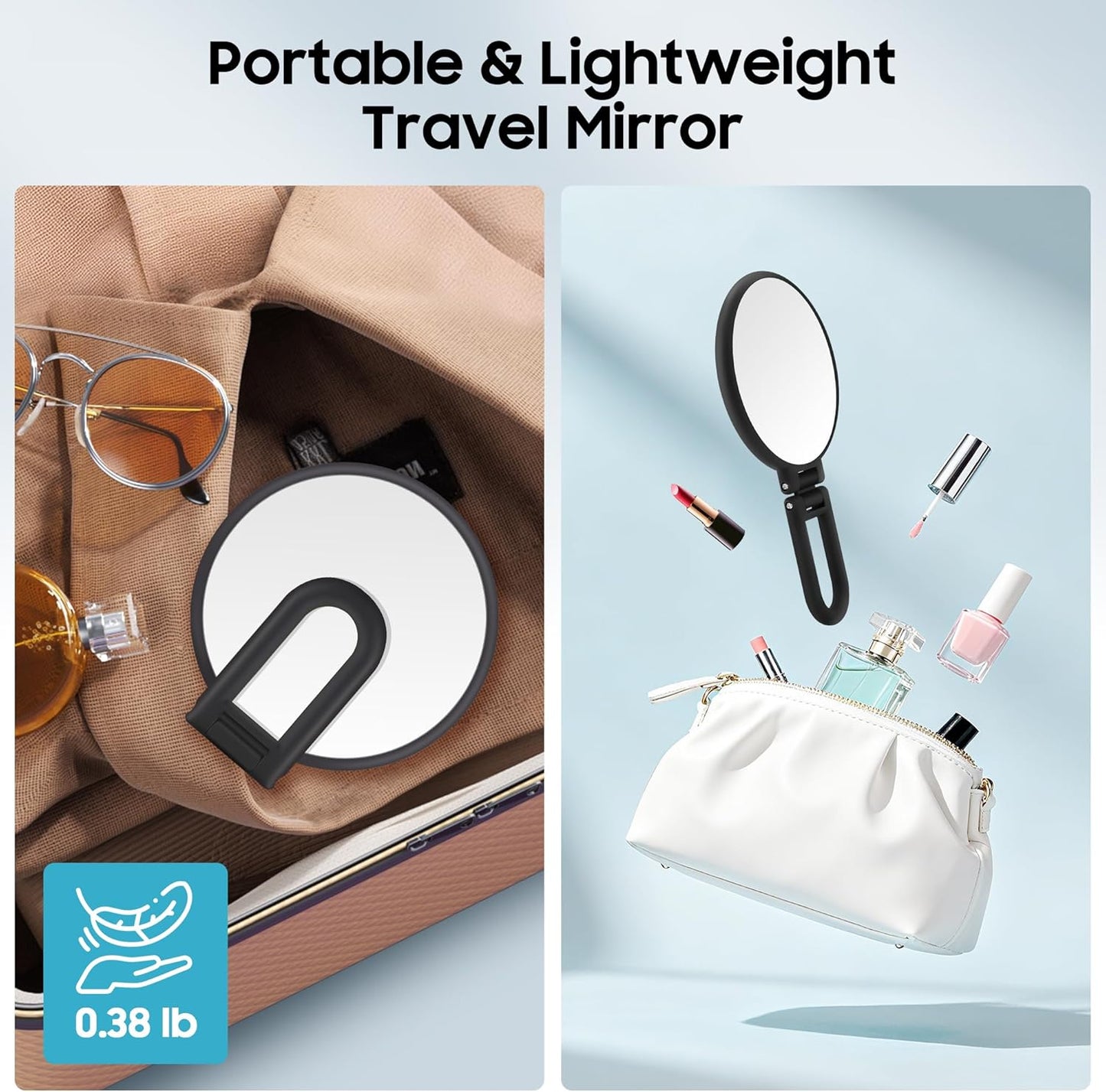 40X Magnifying Makeup Mirror - Double-Sided Handheld Design | Portable & Foldable for Travel, Black