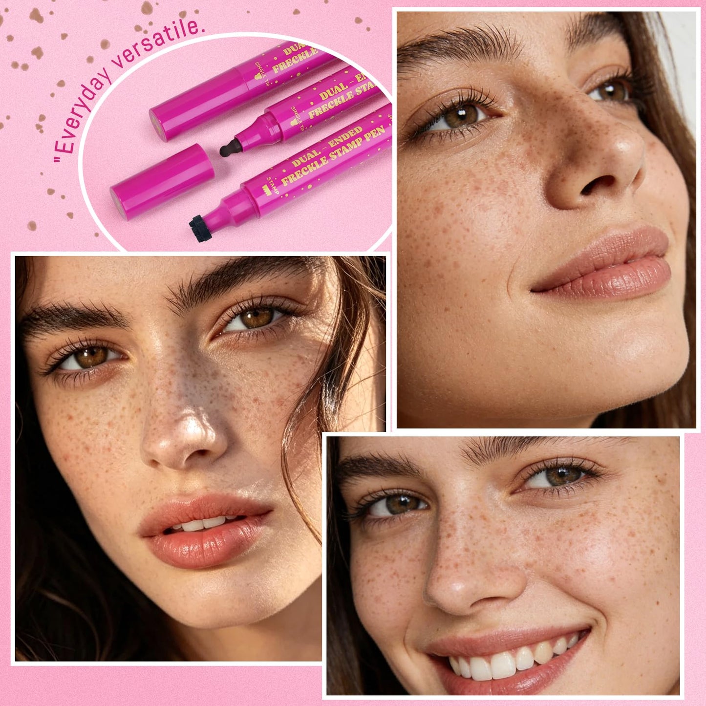 HOSAILY 2 in 1 Freckle Stamp Pen Waterproof for Natural Lifelike Faux Freckle Stamp Long Lasting Quick Dry Magic Fake Freckles Stain Marker Pen for Sunkissed Makeup 01 Beige Brown