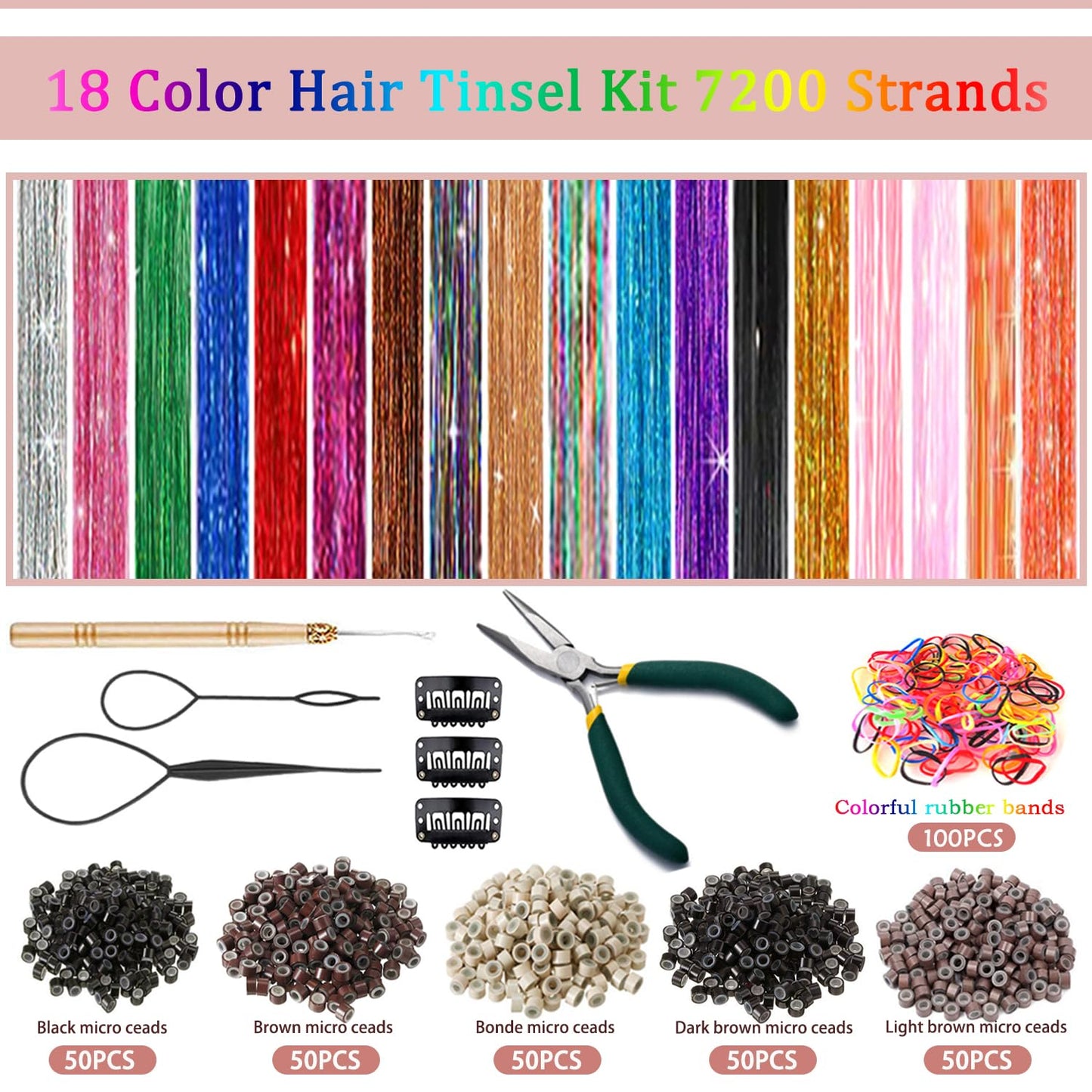 Hair Tinsel Kit - 48 Inch Glitter Tinsel Hair Extensions with 18 Colors | Heat Resistant Accessories for Women, Girls, and Kids