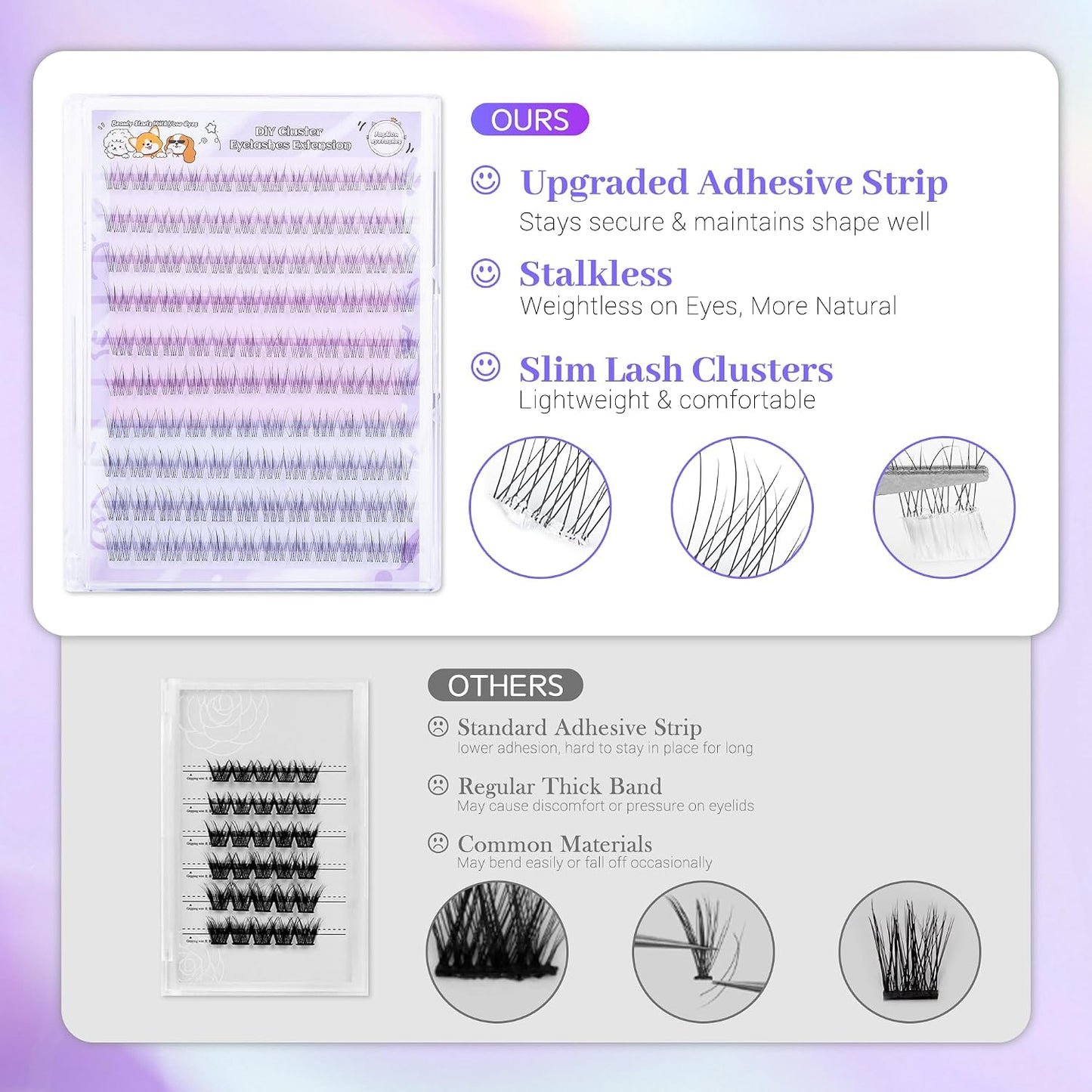 Self Adhesive Eyelashes - Natural Individual Lash Clusters Kit | 120 PCs, Easy Application, Wispy Extensions 9mm-12mm