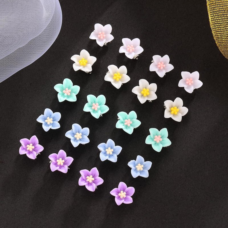 Flower Clips for Girls - 20Pcs Purple Floral Hair Accessories | Small Braided Hair Pins for Toddlers & Flower Girls