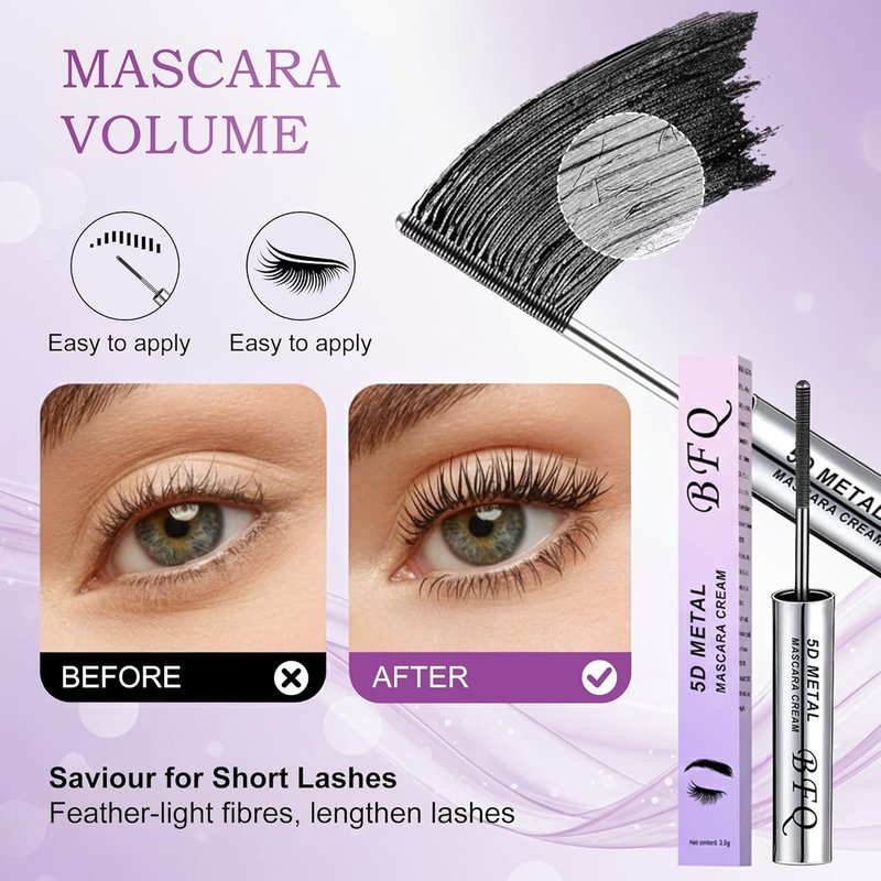 Iron Wand Mascara - 5D Curling Waterproof Eyelash Mascara | Long-Lasting Volume & Length, Black