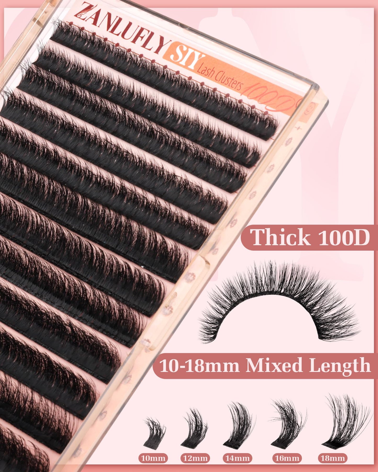 Lash Clusters Fluffy Cluster Eyelash Extensions 100D Eyelash Clusters Thick Volume Lash Extension Faux Mink Eyelashes SIY Individual Lashes DIY at Home by ZANLUFLY