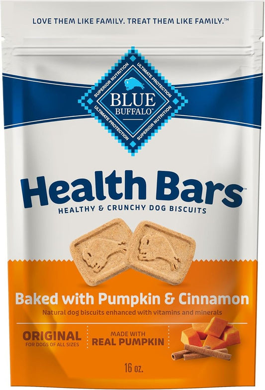 Blue Buffalo Dog Treats - Pumpkin & Cinnamon Crunchy Health Bars | Oven-Baked, Natural Ingredients, 16 oz.