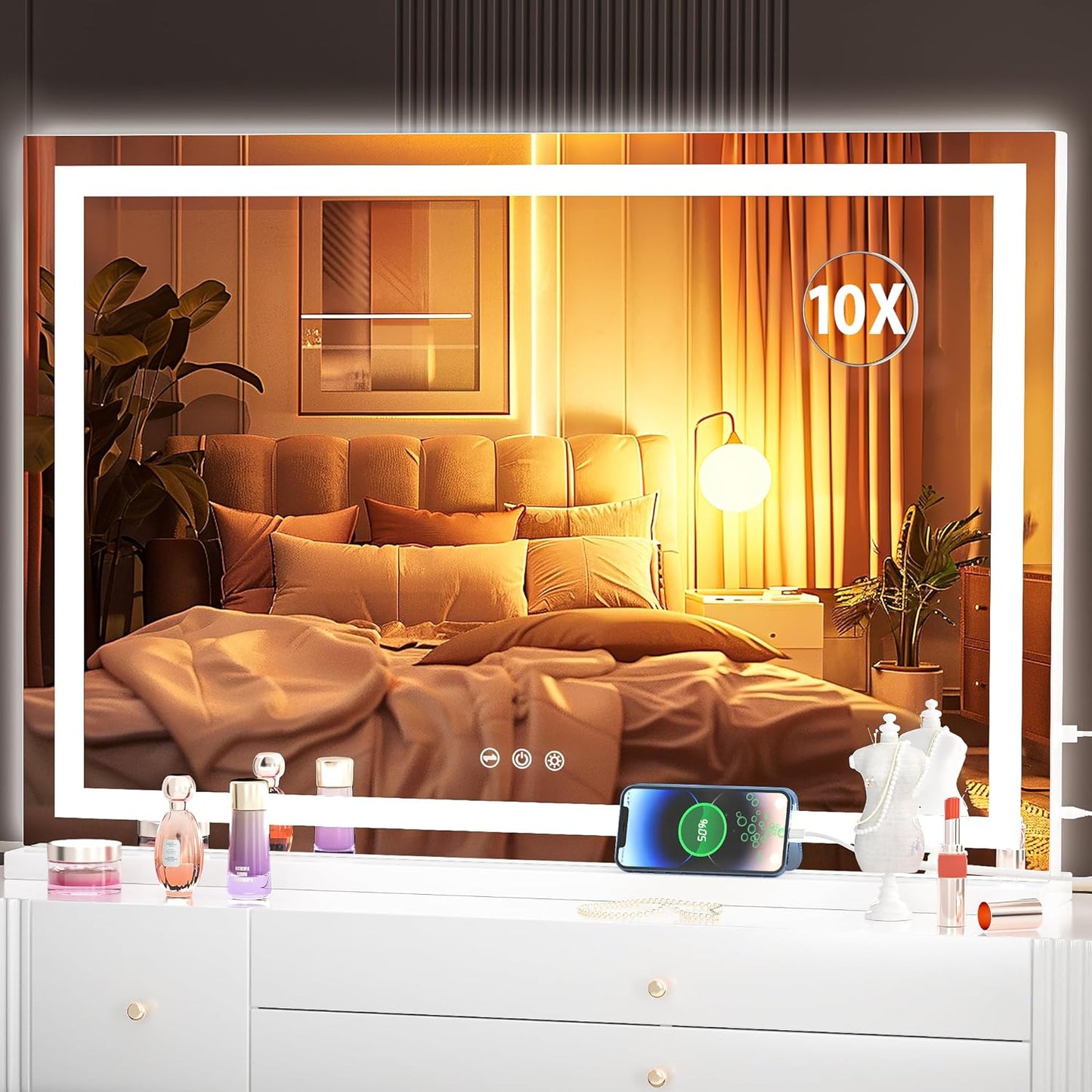 LED Makeup Mirror with Lights - 31.5" x 22" Dimmable Touch Screen Vanity Mirror | Round Black Design
