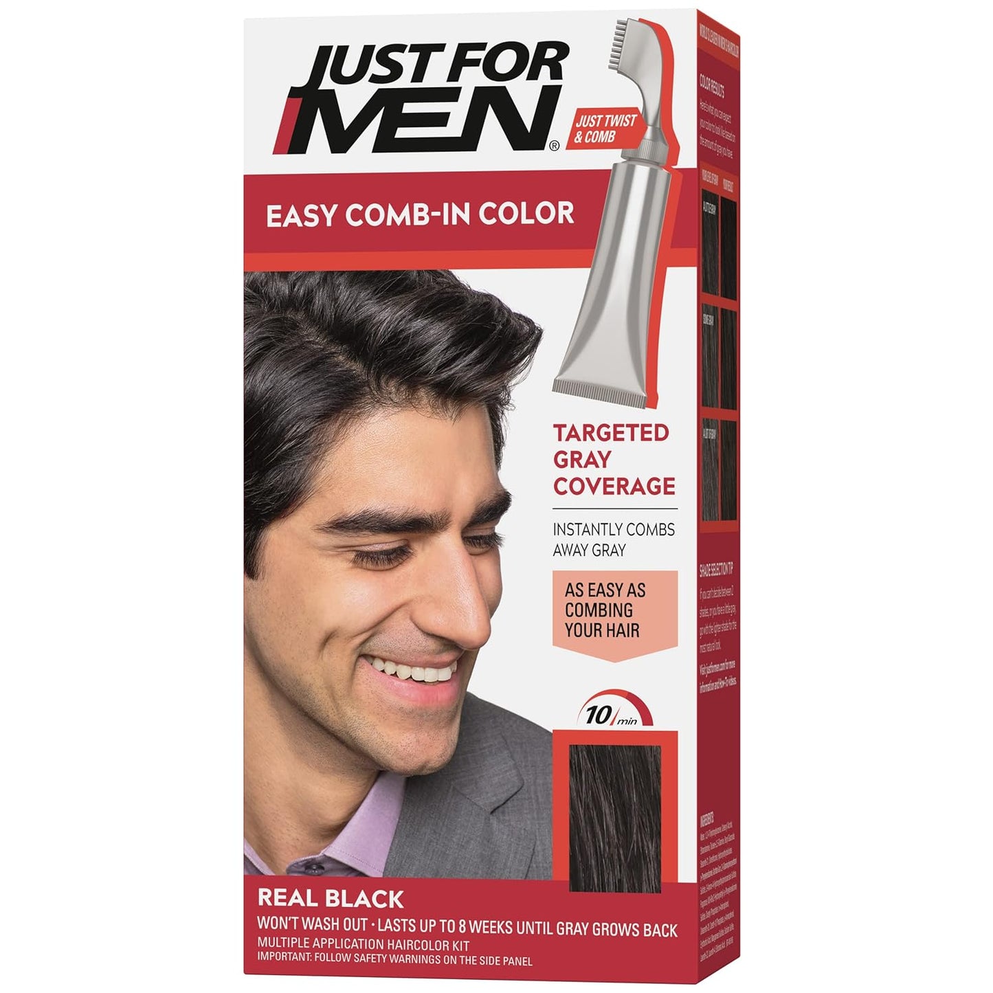 Just For Men Easy Comb-In Color Hair Dye - Darkest Brown, No Mix Applicator, Pack of 3