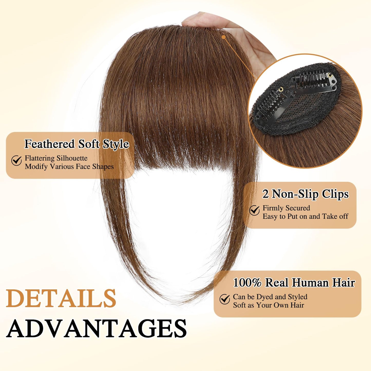 BOGSEA Clip in Bangs, 100% Real Human Hair Fake Bangs Clip in Hair Extensions Fringe with Temples Hairpieces for Women Curved Curtain Bangs for Daily Wear (2 Clips,Medium Brown)