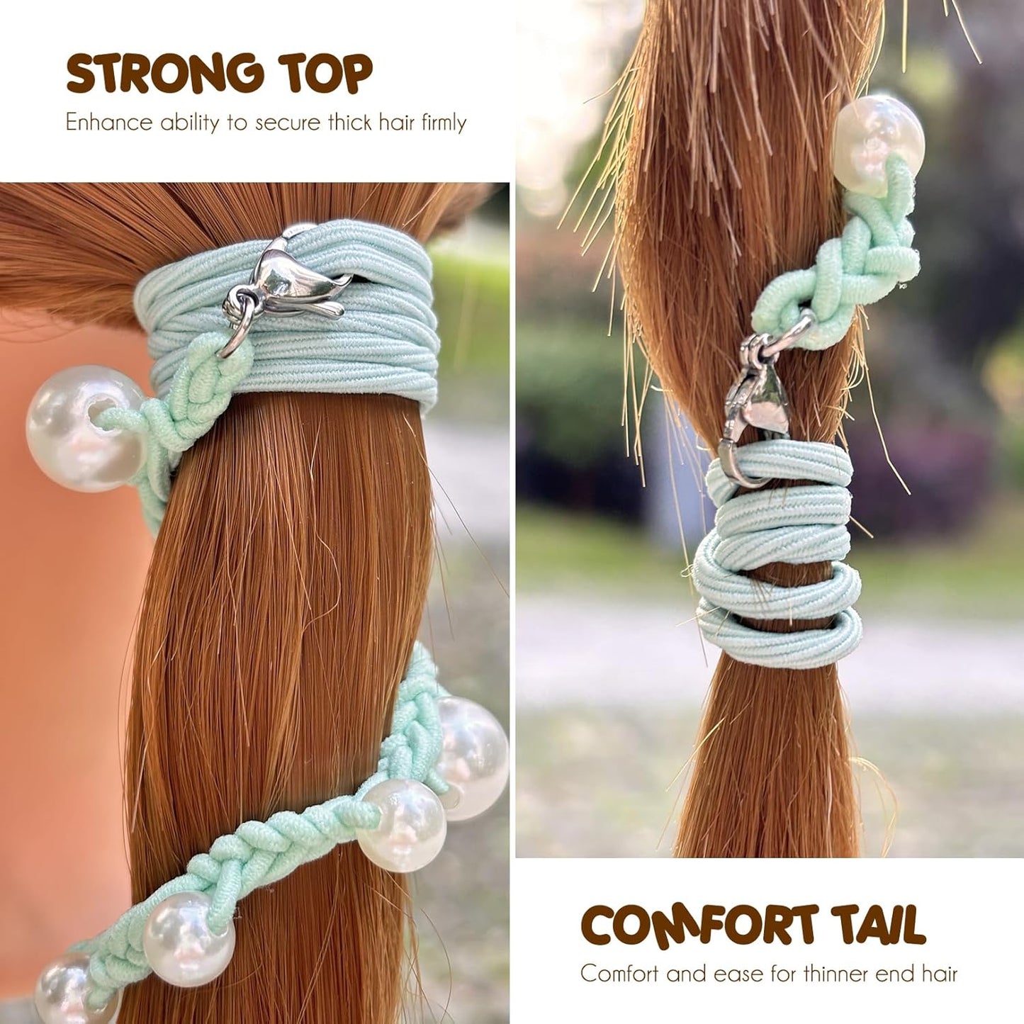 Pearl Hair Ties for Women - Hand-Braided Sport Ponytail Holders | Tangle-Free 16” Wraps in Hot Pink, Blue & Green (3 Pack)