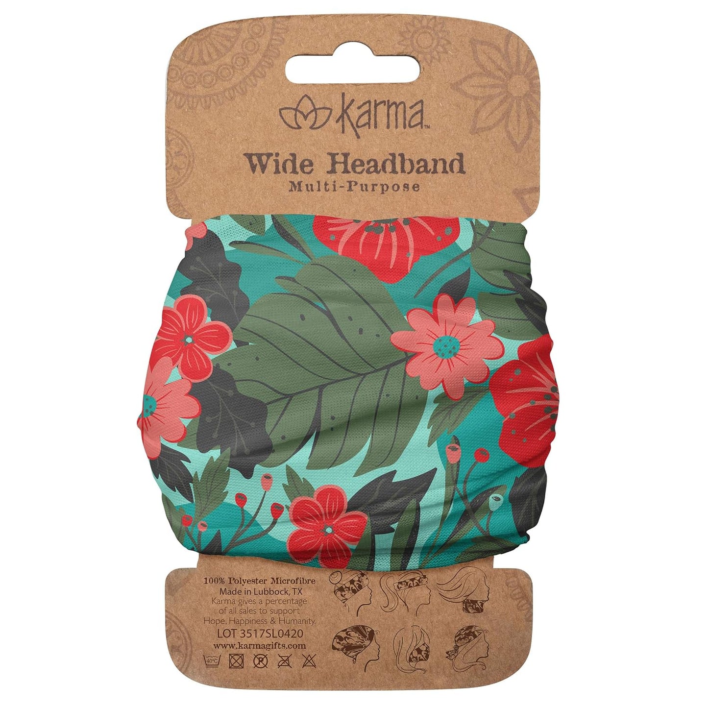 Floral Headband for Women - Teal/Apricot Split Design | Wide Fabric & Stretchy Hair Scarf
