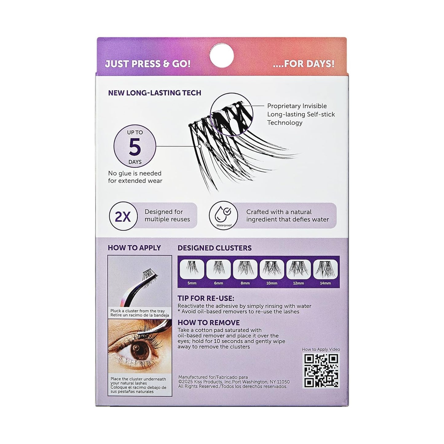 Kiss Impress Falsies Eyelashes - Long Lasting Self-Adhesive Demi Wispy Clusters | 5-Day Wear, Light Volume (5-14mm)