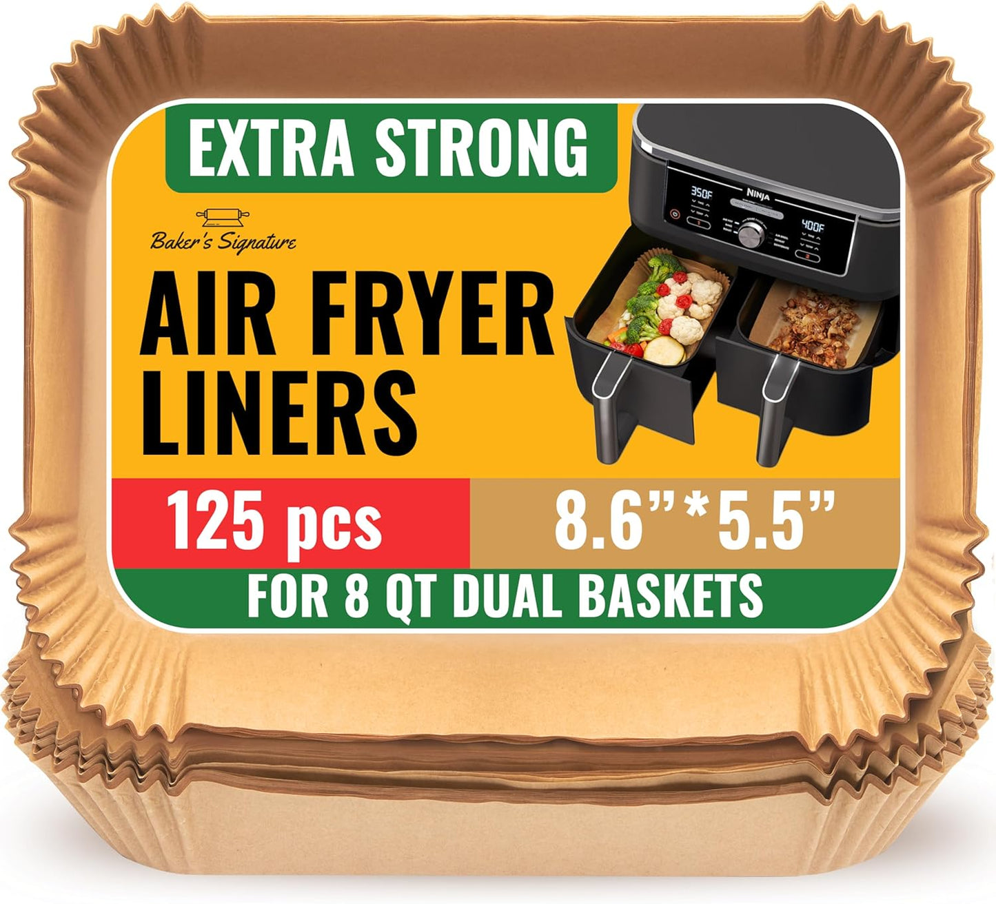 Air Fryer Paper Liners - 125 Pcs Non-Stick Disposable Liners | 8” Square for 5-8 Qt Baskets