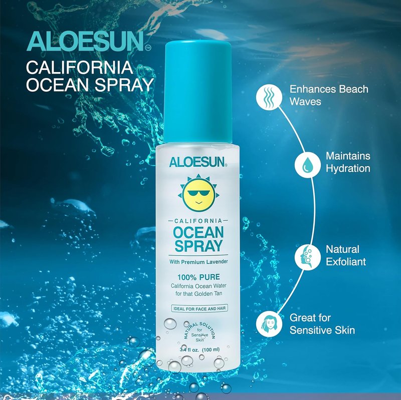 Ocean Spray Face Mist - Pure California Sea Salt & Organic Lavender | Hydrating Tanning & Scalp Exfoliant | Travel Size 3.4 Fl Oz