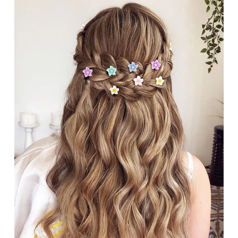 Flower Clips for Girls - 20Pcs Purple Floral Hair Accessories | Small Braided Hair Pins for Toddlers & Flower Girls