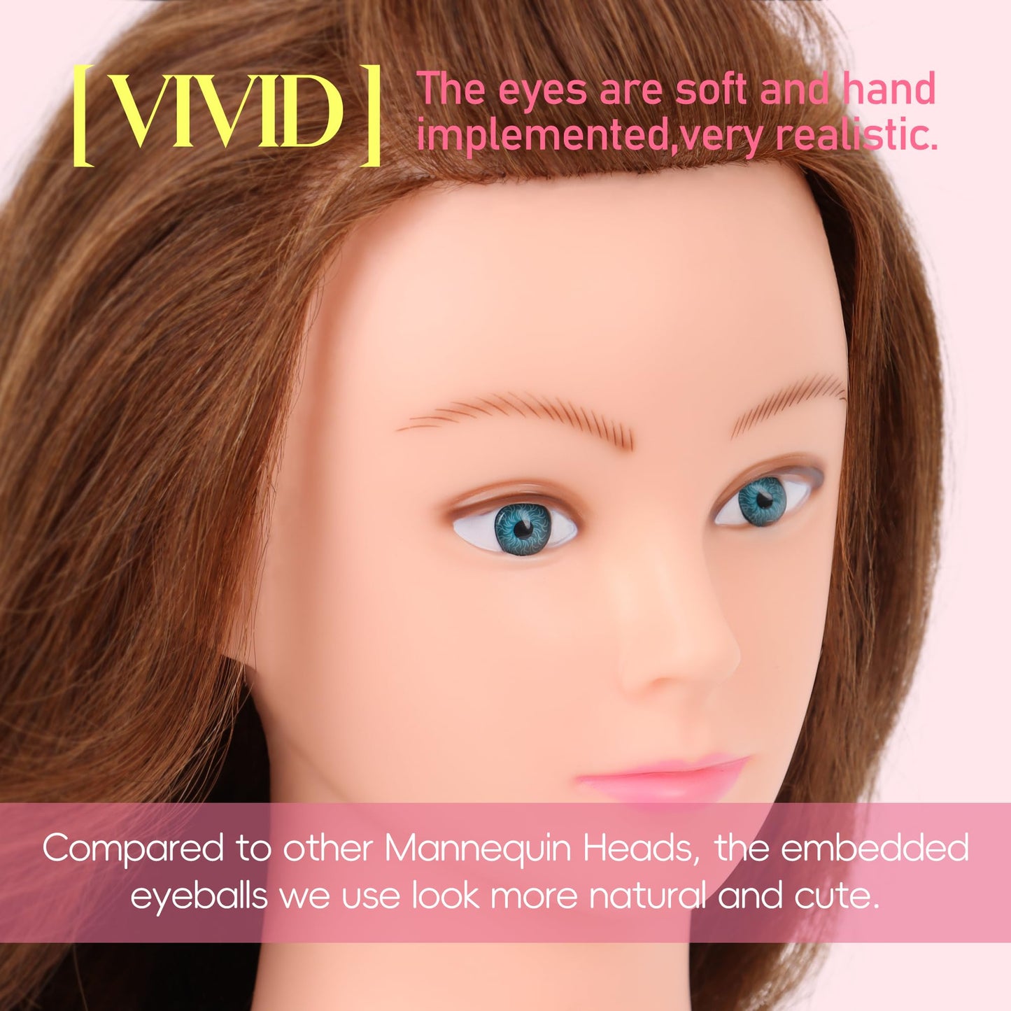 Mannequin Head Human Hair 22"-24" Female 100% Human Hair Mannequin Head Hair Styling Cosmetology Manikin Head Doll Head for Hairdresser with Clamp Holder and Tools (dark brown)