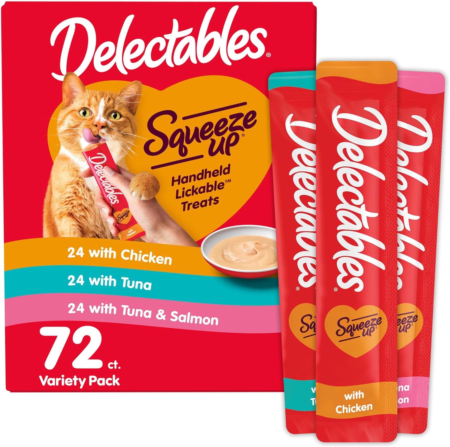 Delectables Squeeze Up Cat Treats - Creamy Lickable Puree Variety Pack | Grain-Free, 24 Tubes, 0.5 Ounces Each