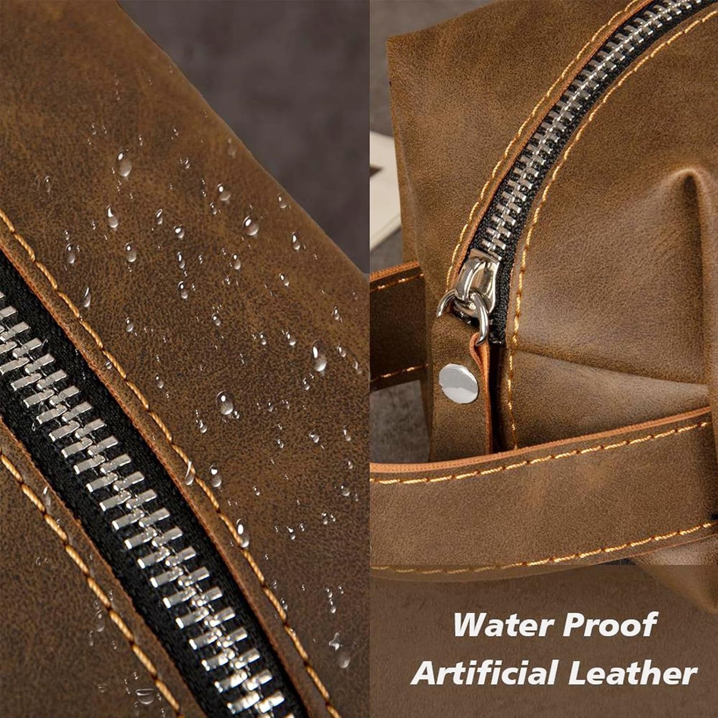 Personalized Leather Toiletry Bag for Men | Engraved Initial Waterproof Travel Bag - Dark Brown