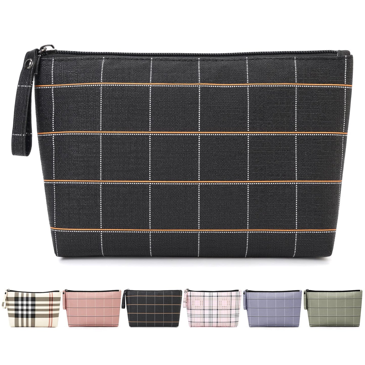 MAANGE Small Makeup Bag for Purse Cosmetic Bags for Women Pu Leather Makeup Pouch Travel Makeup Bag with Handle Make Up Bag for Travelling(Black)