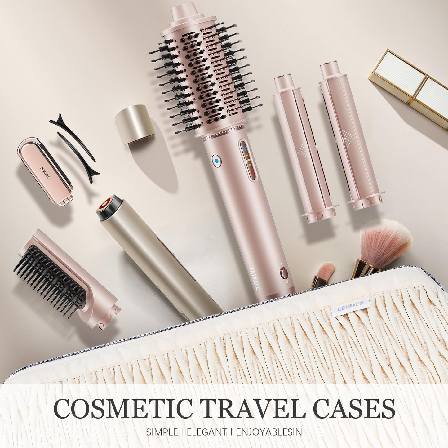 Leudes Dyson Airwrap Travel Case for Shark Hair Dryer Airstraight Flex Style Hair Attachment Tool Organizer Accessories Air Wrap Flat Curling Iron Carrying Case (Beige)