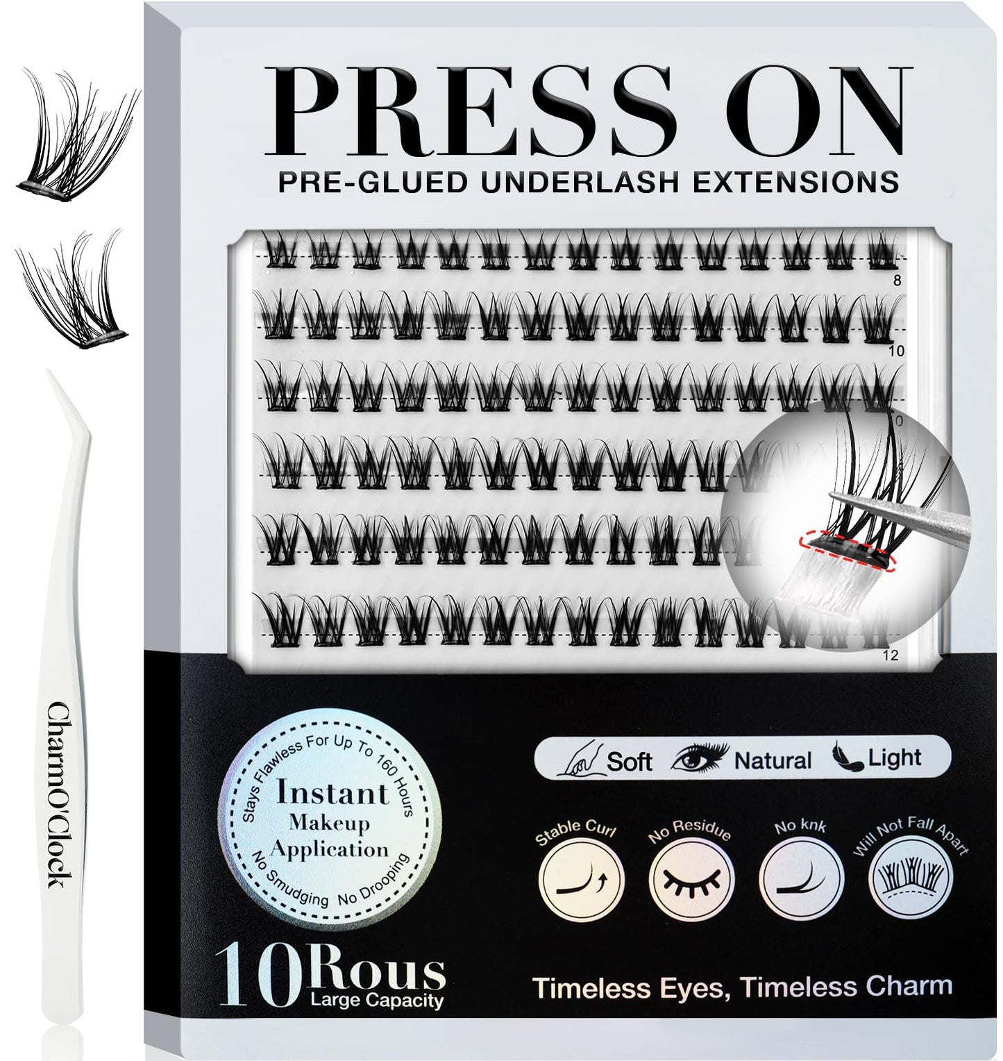 Self Adhesive Eyelashes - 150pcs No Glue Needed Eyelash Extensions 8-16mm Pre-Glued Lashes with Applicator Tweezers, Reusable Fake Eyelashes Clusters for Natural & Dramatic Looks for Beginners