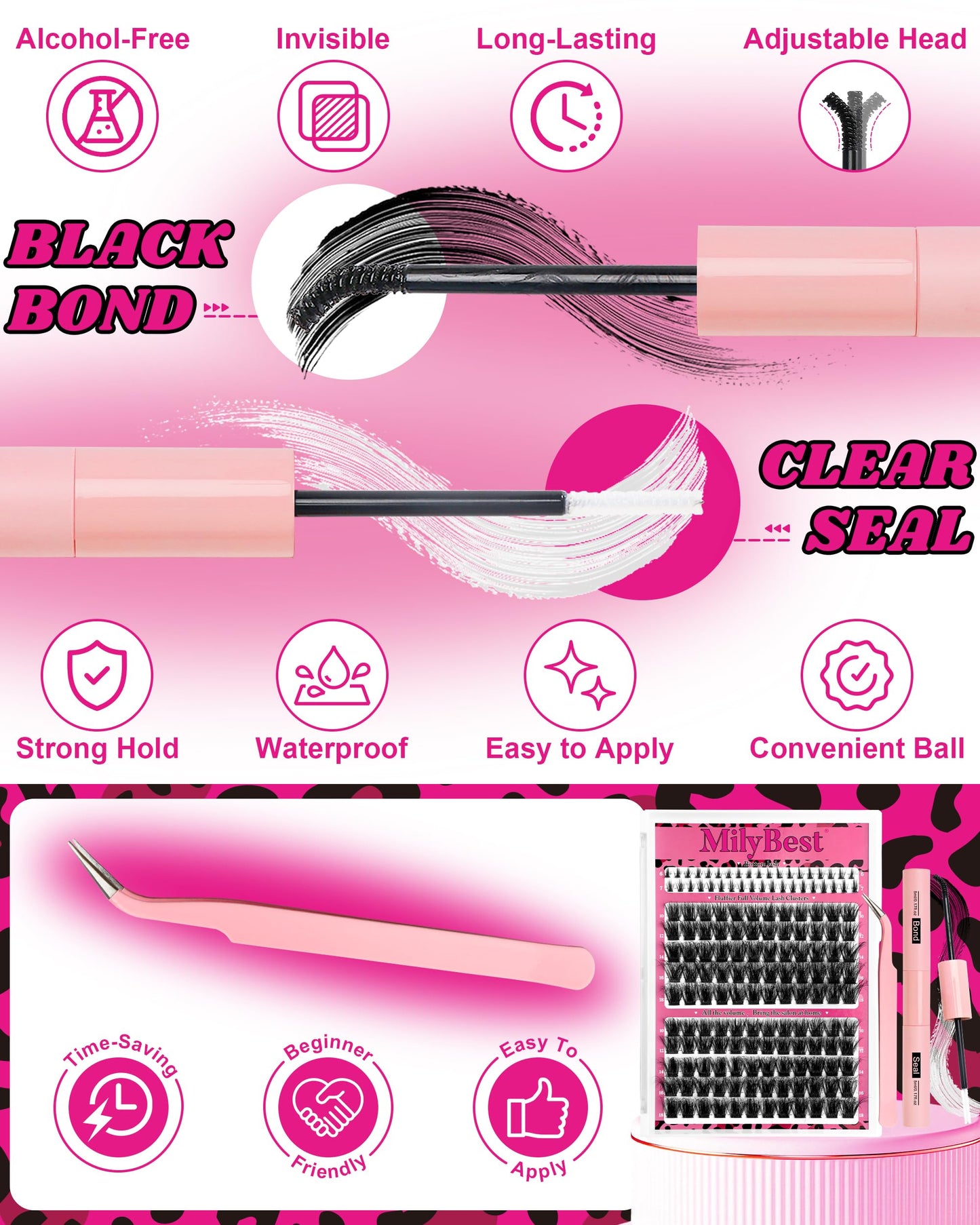 MilyBest Mist Lashes Clusters Kit Volume Eyelash Clusters Spiky 10-18mm Thick Full Cluster Eyelash Extensions D Curl Individual Cluster Lashes Natural Fairy Manga DIY Lash Extensions Kit at Home