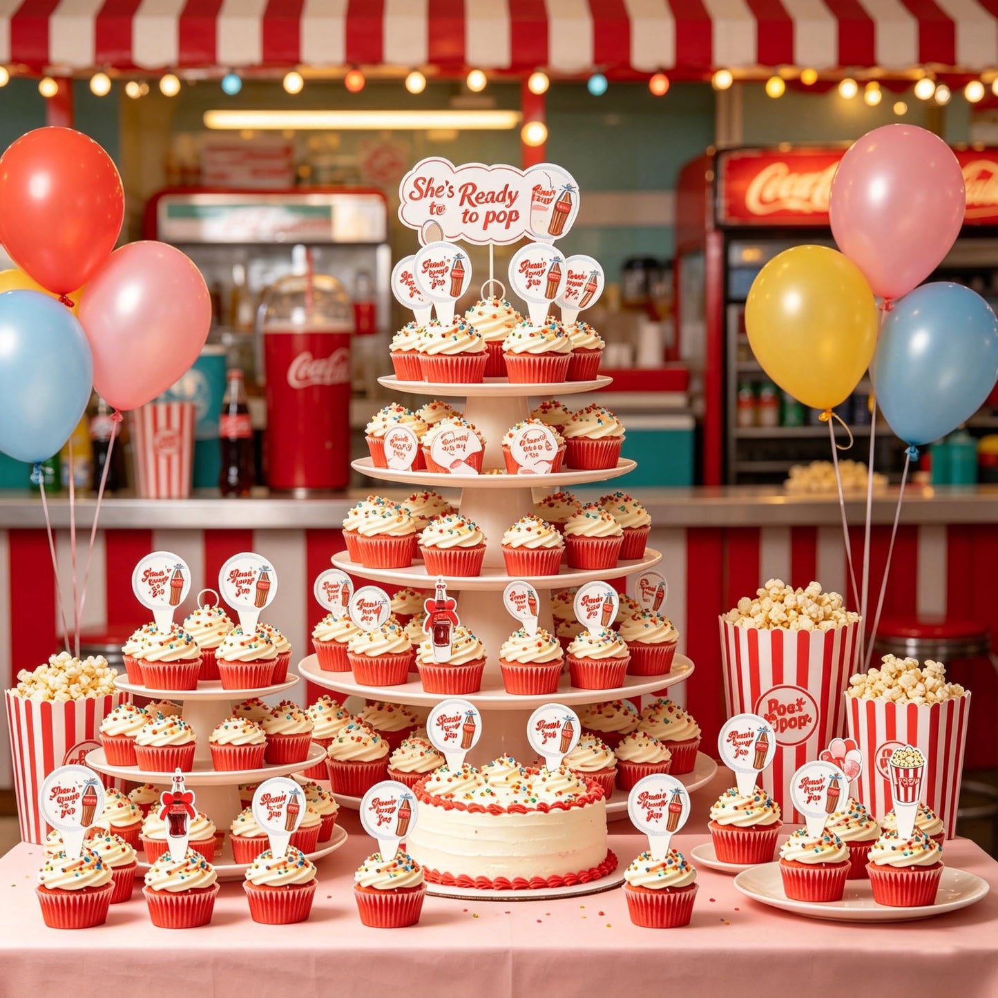 24PCS She's Ready to Pop Cupcake Toppers, Baby Shower Decorations Soda Theme, She's About to Pop Party Supplies for Gender Reveal Newborn