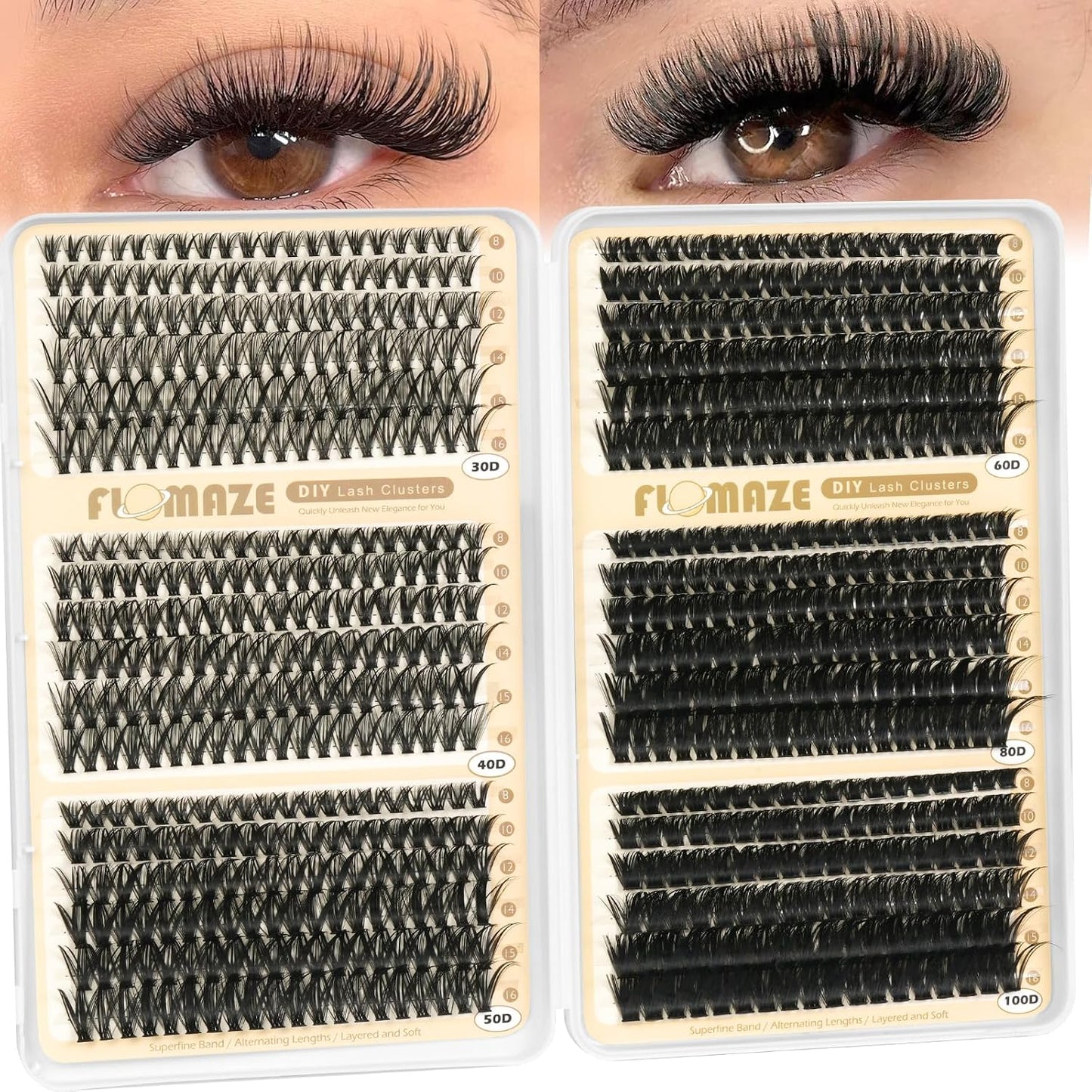 Lash Clusters - 30D to 100D Wispy Eyelash Extensions | DIY Natural Look, 8-16mm, 708 Pcs D Curl