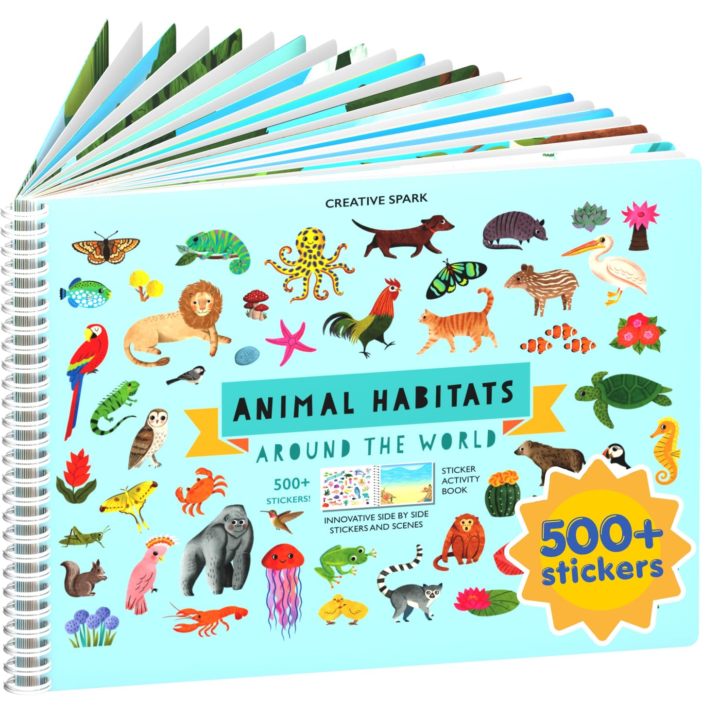 Animals Habitat 500+ Kids Sticker Book by Cupkin Toddler Airplane Travel Activity Coloring and Sticker Book, Road Trip Essentials, 12 Coloring Pages + 12 Scenes for Ages 2–8 Years
