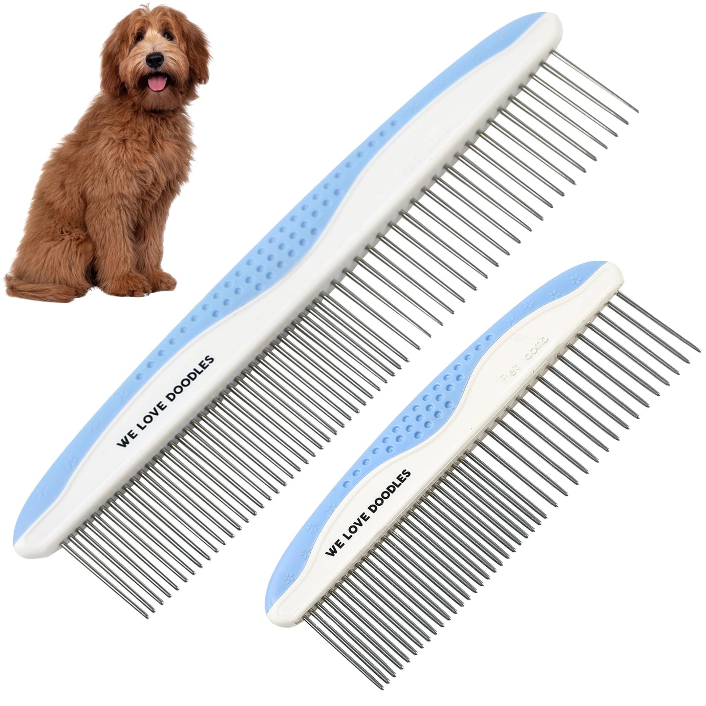 Metal Dog Combs for Grooming Matting, Doodle Brush, Dematting Pet Comb, Grooming Tools, Detangler Brush, Dematting Tools for Dogs, 2 Pack