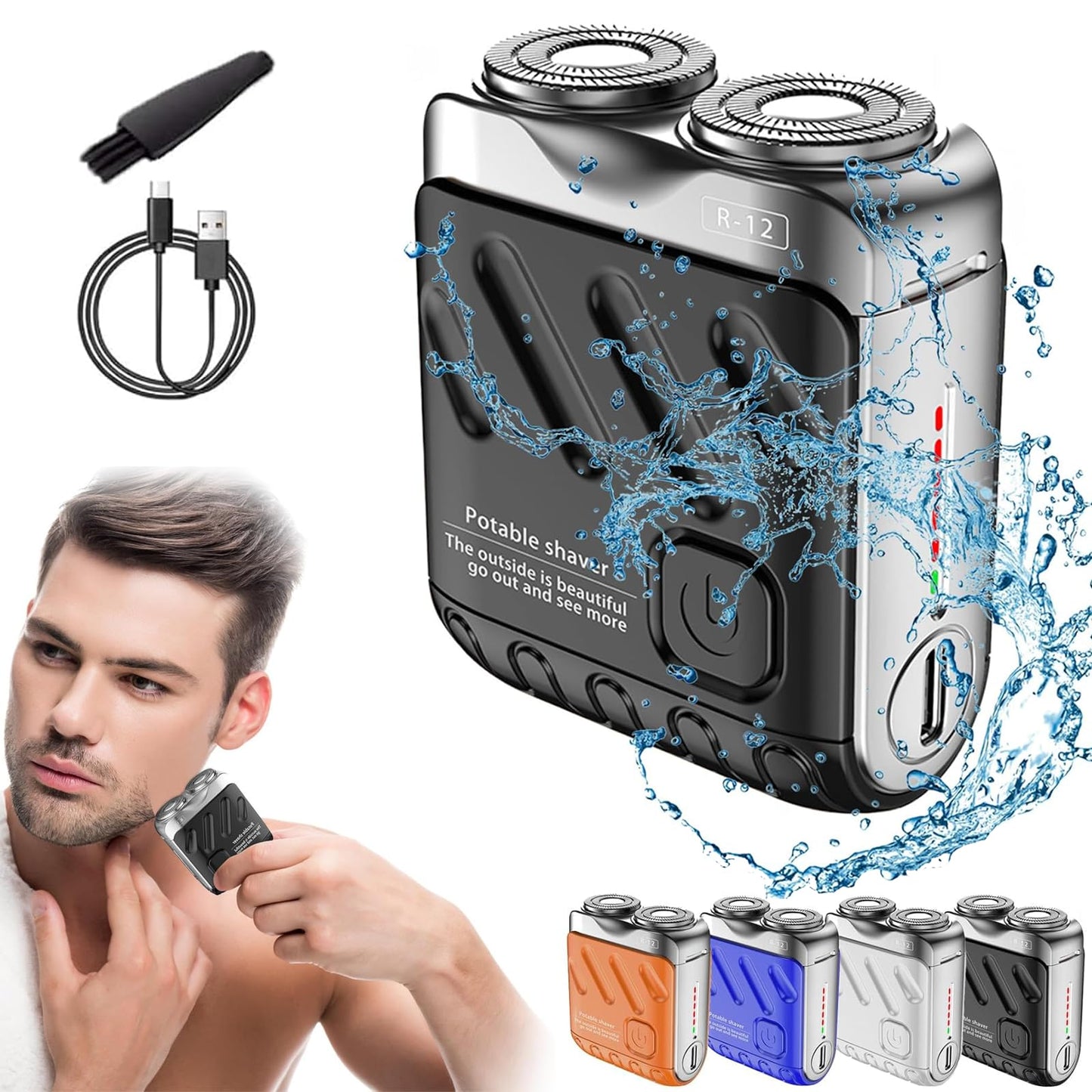 Skywortl Mini Shaver, Beard Shavers Portable Suitcase Design Razor, Mini Portable Electric Shaver for Men Waterproof, Fast Charging Long Battery Life Double-Ring Magnetic Cutter for Travel (Black)