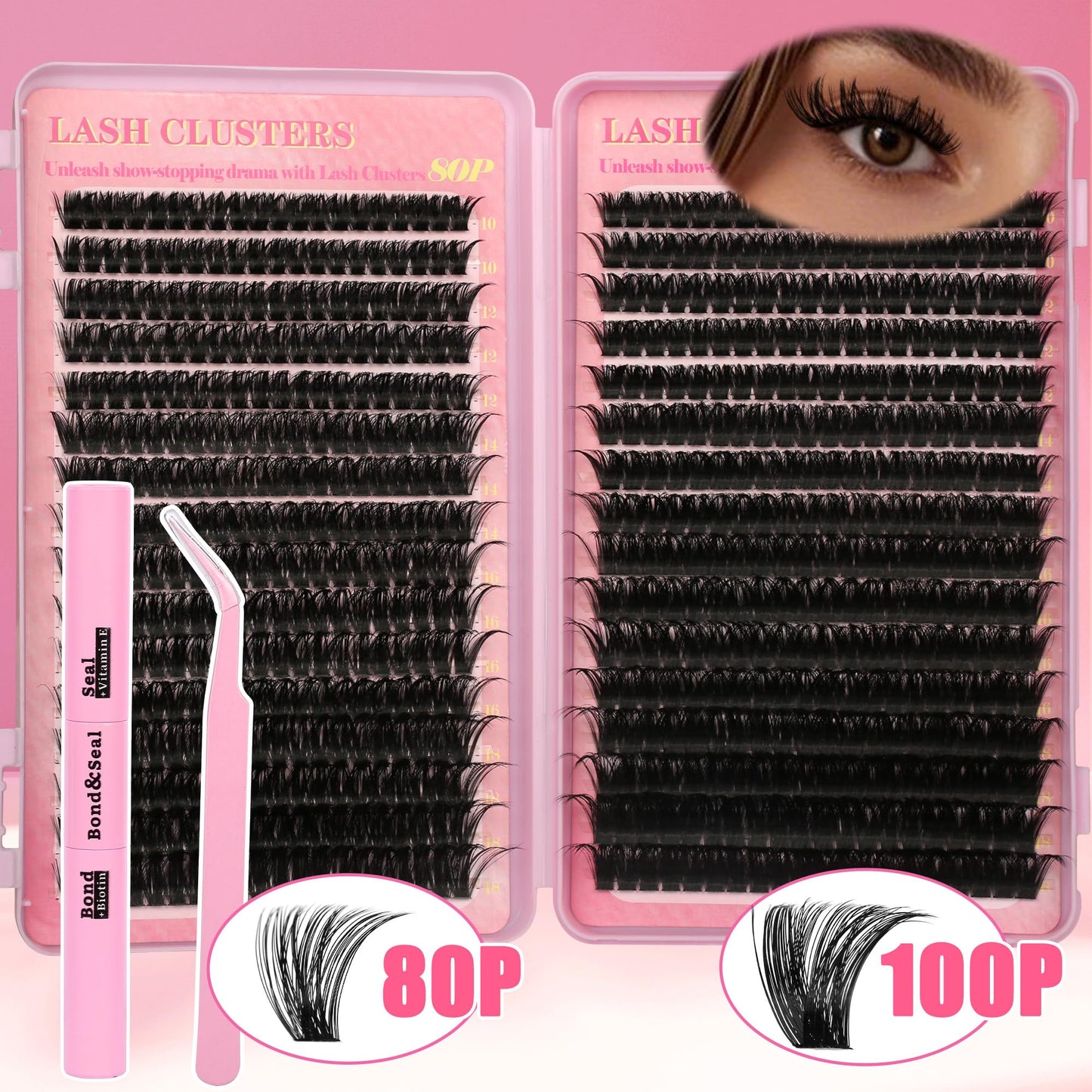 Gmagictobo Lash Extension Kit Lash Clusters Kit 640Pcs Volume Eyelash Clusters C Curl Lashes Clusters DIY Cluster Eyelash Extensions With Lash Bond and Seal Lash Tweezers