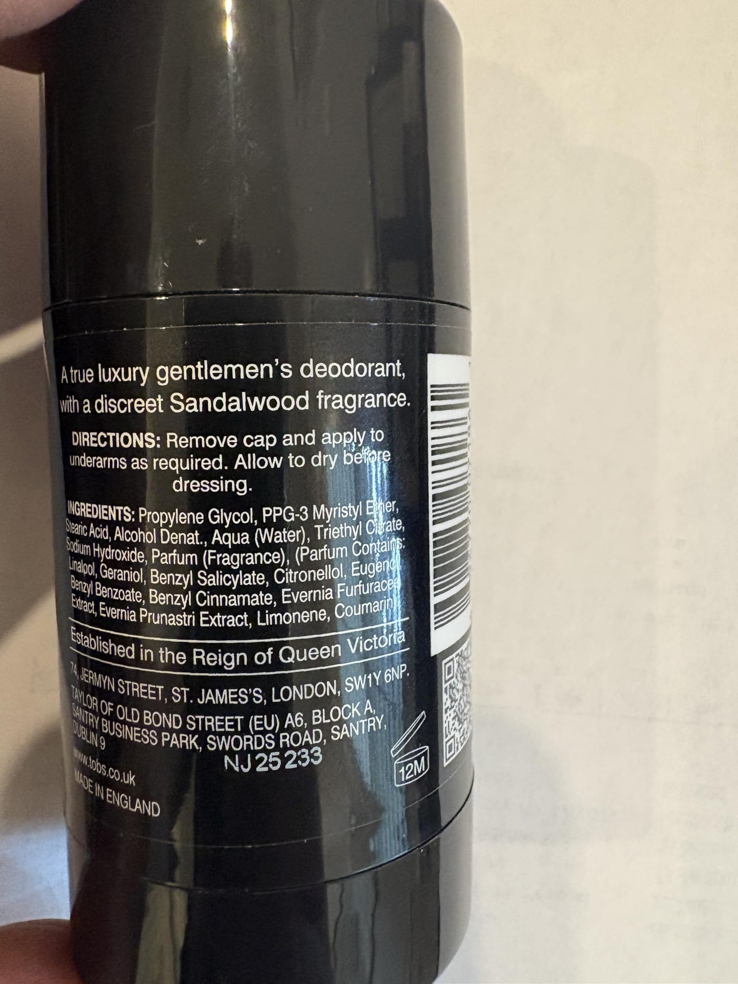 Taylor of Old Bond Street Sandalwood Deoderant Stick, 2.5-Ounce, 07186