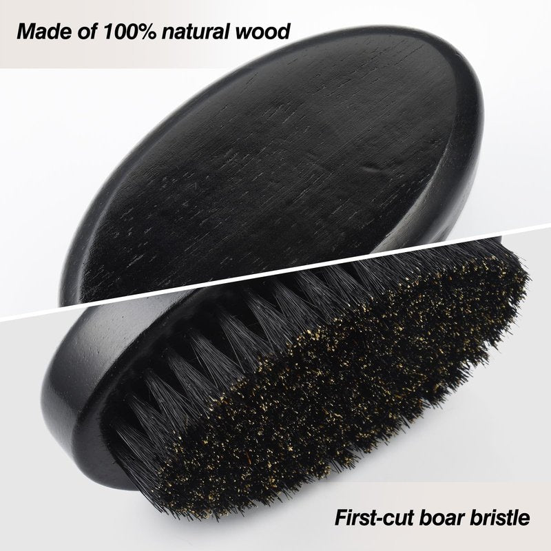 FaHaner Men's Beard Brush Kit with Pearwood Comb and 100% Boar Bristle Beard Brush & Deluxe Pearwood Comb Set for Men, Helps to Shape & Lock in Moisture, Beard Kit, Travel Essentials