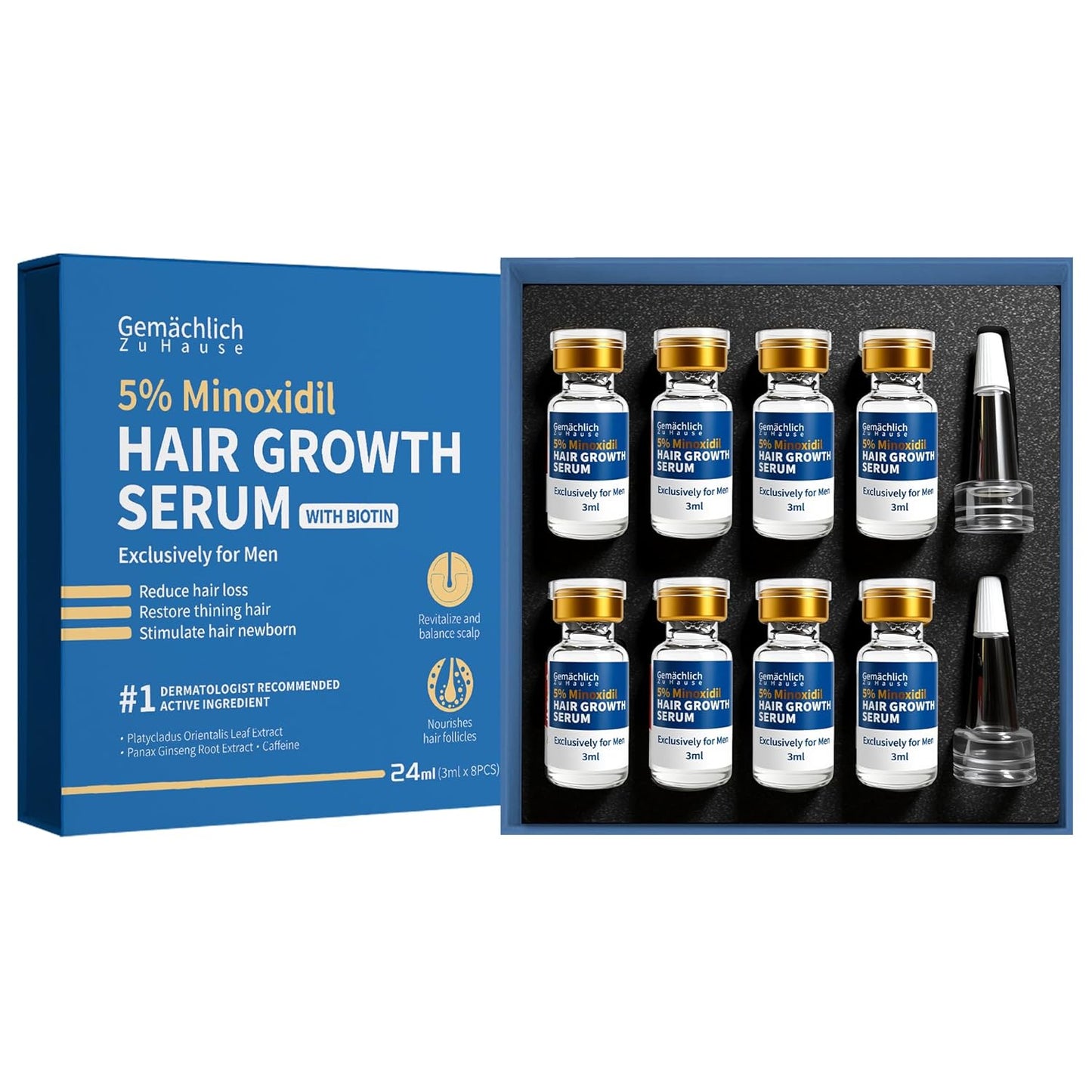 5% Minoxidil for Men - Extra Strength Hair Growth Serum with Biotin, Rosemary & Caffeine | Non-Greasy Formula for Thinning Hair