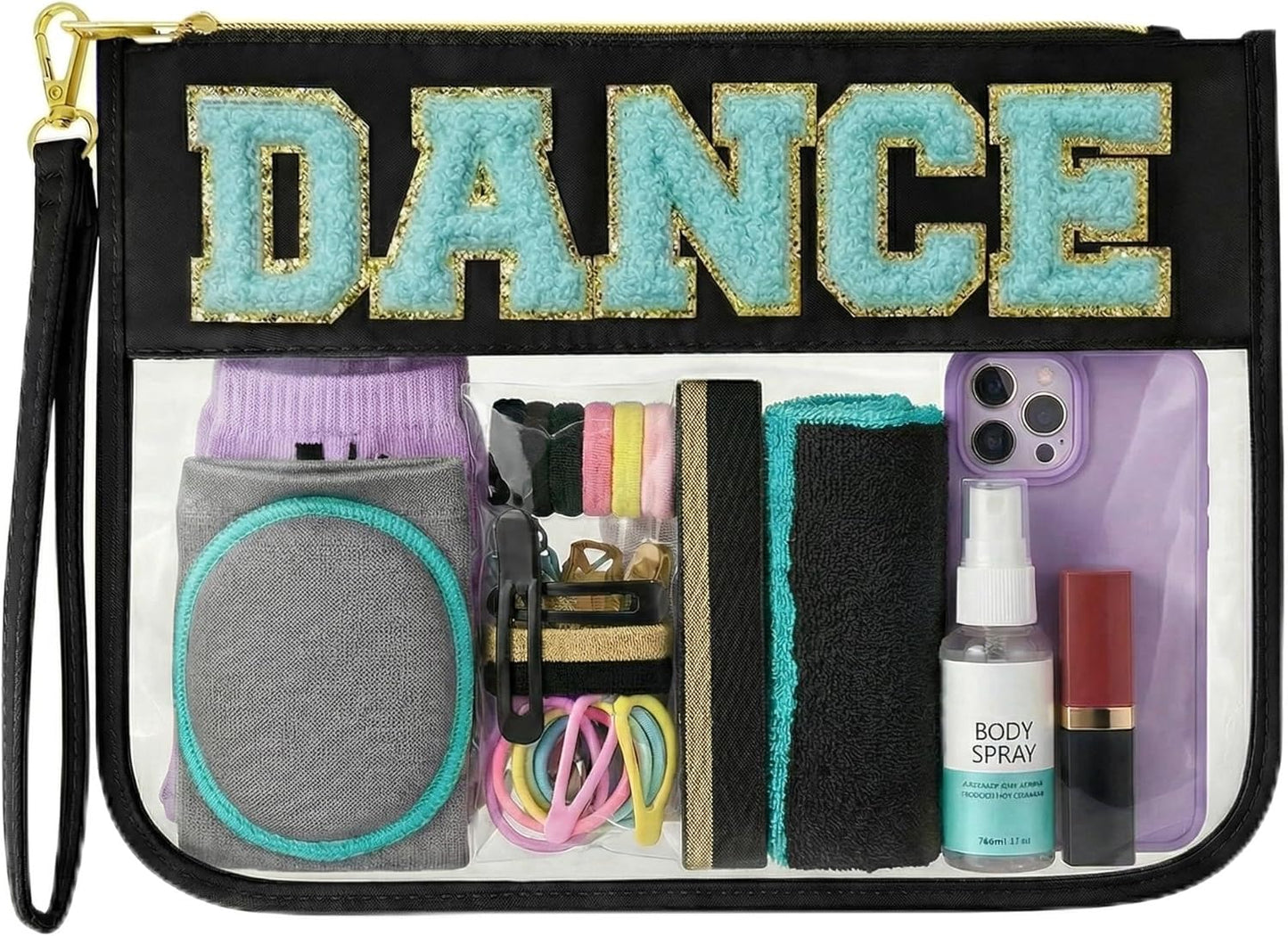 Dance Bag | Chenille Letter Clear Cosmetic Bag for Dancers - Essential Makeup Organizer for Girls & Women
