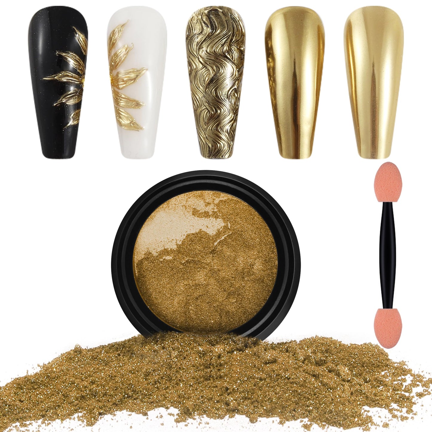 Artdone Chrome Nail Powder, Light Gold Iridescent Aurora Powder Metallic Mirror Effect Pigment Pearlescent Mermaid Pigment Pearl Glitter Dust Kit, Nail Art Decoration, Resin Craft