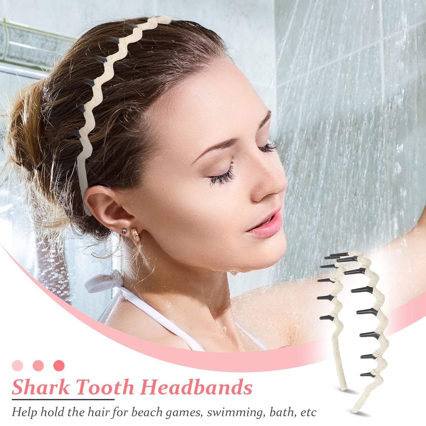 Zigzag Headbands for Women - 6-Pack Shark Tooth Comb Hairbands | Wrapped Cloth, Wave Shape, Adorable Patterns