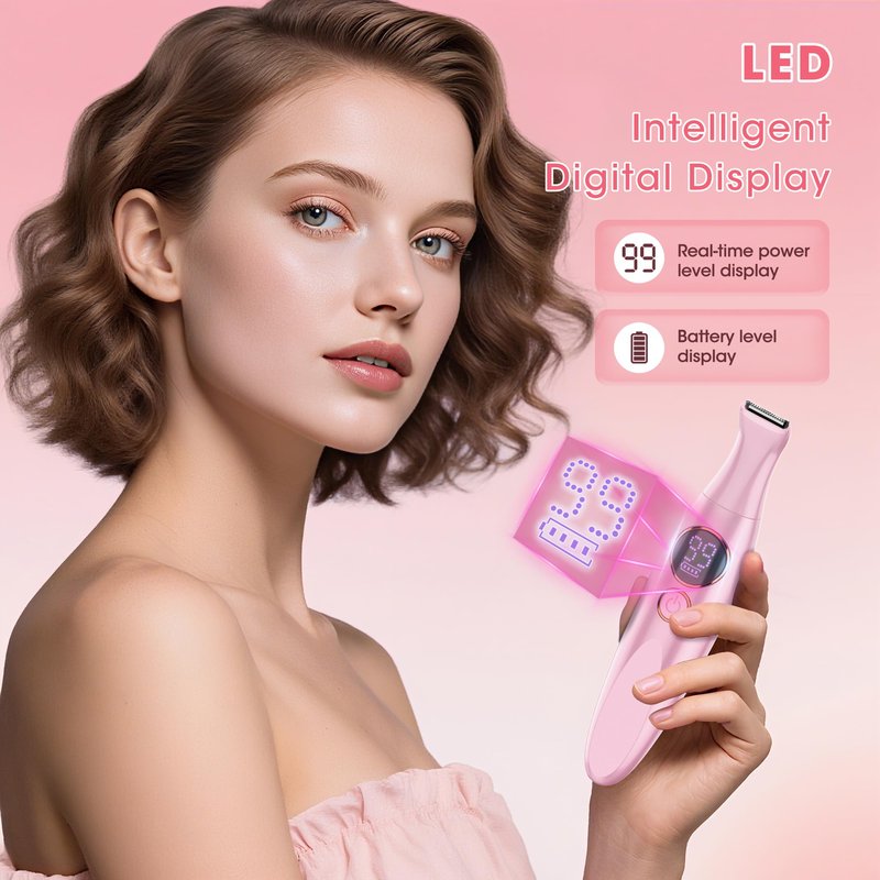 Karrte 5-in-1 Electric Razor for Women's Pubic Hair, Painless Body Shaver and Facial Epilator, Hair Removal for Face, Bikini Trimmer for Women's Private Area Pink