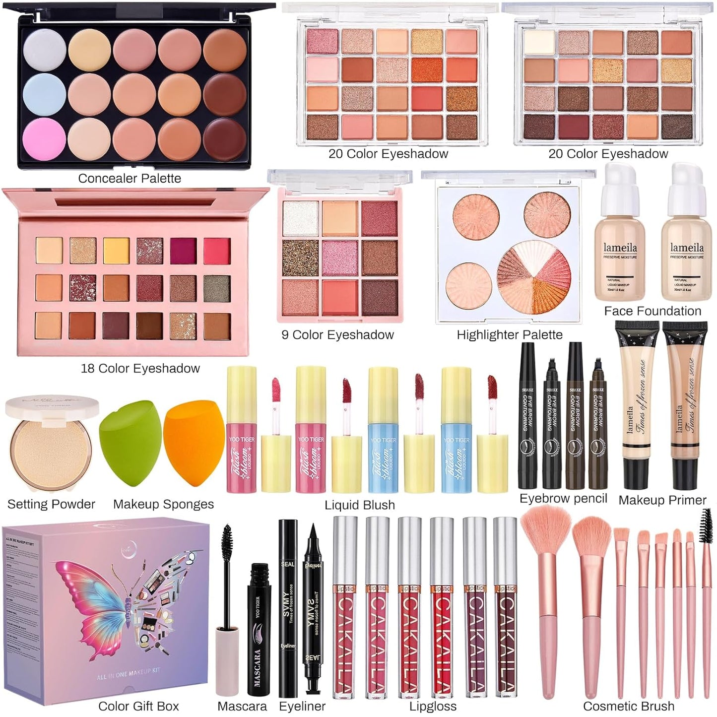 All-in-One Makeup Kit for Women | Full Set with Foundation, Eyeshadow, Blush & Brushes